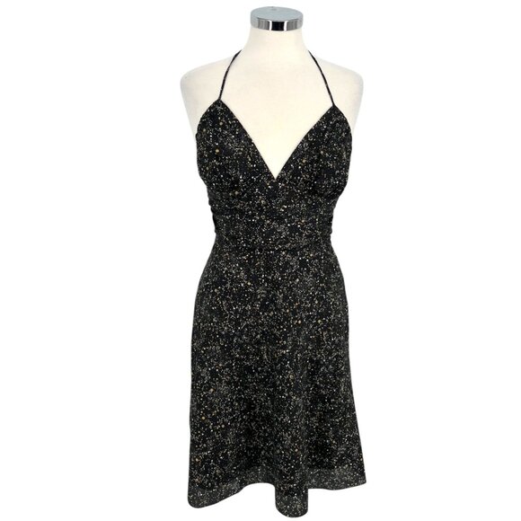 Express Womens Halter Neck Silk Black Gold Party Night Out Dress Size 6 - Picture 13 of 13